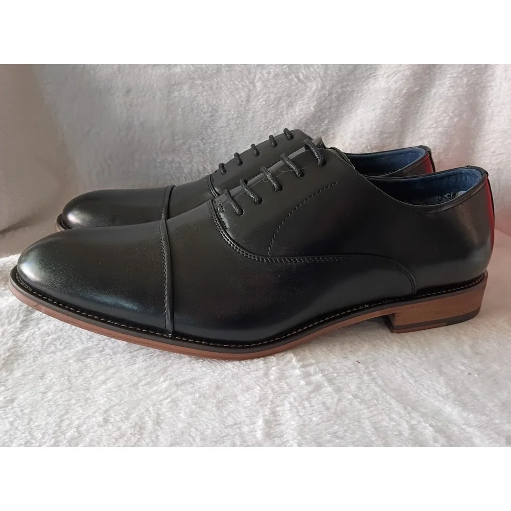 Bruno Marc Louis_2 Men's Black Cap Toe Oxford Dress Shoes Size 12 Formal Lace-Up